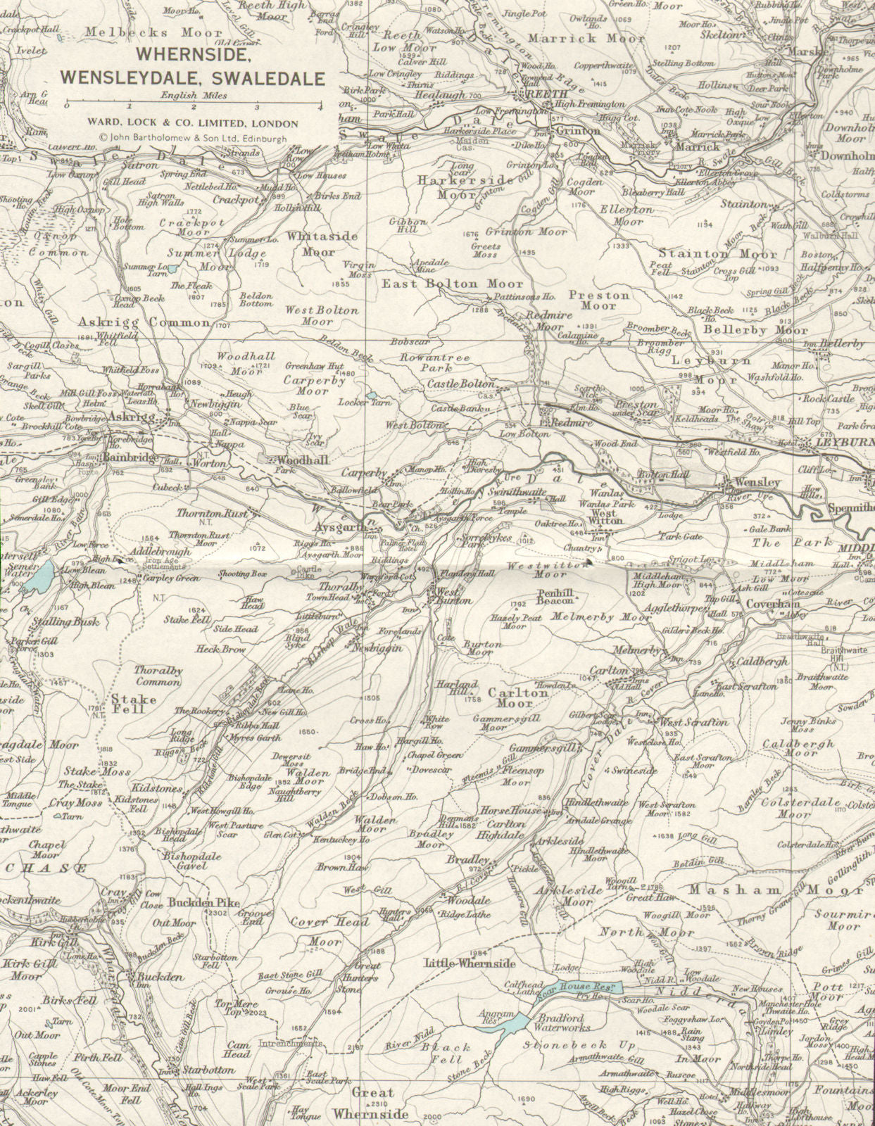 YORKSHIRE DALES Whernside Wensleydale Swaledale Reeth Askrigg 1968 old map